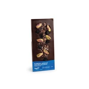 Blueberry Pistachio and Cacao Dark Chocolate Bar